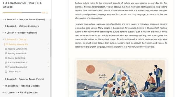 A real page of written course text from the TEFLmasters online TEFL course